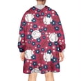 thumbnail image 2 of Red Baseballs with Blue Flowers Pattern Wearable Oversized Blanket,Wearable Blanket Hoodie for Adults,Cozy Hooded Blankets with Super Pockets,Super Warm Fuzzy Pullover for Women & Men, 2 of 6