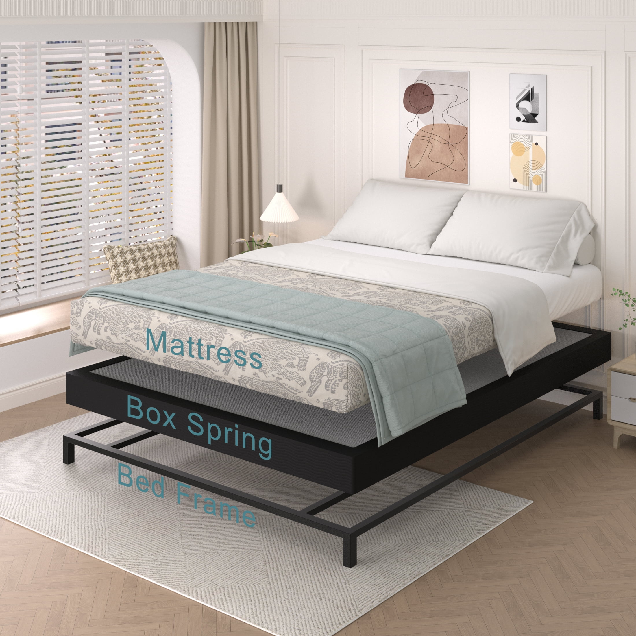 Awesofurni 5 inch Queen Box Spring, Heavy Duty Metal Mattress Foundation with Fabric Cover, Easy Assembly, Noise-Free