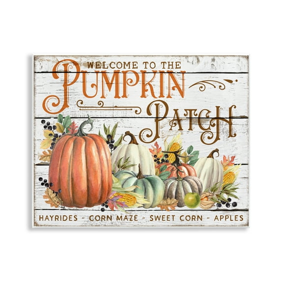 Stupell Industries Welcome Pumpkin Patch Holiday Painting Unframed Art Prints Wall Art, 14 x 11