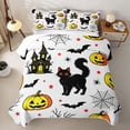 thumbnail image 2 of Feelyou Cartoon Black Cat Twin Quilt Set, Happy Halloween Pumpkin Castle Twin Coverlet Set, White Orange, 2-Piece, 1 Comforter and 1 Pillowcase, 2 of 7