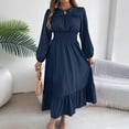thumbnail image 2 of Cavosen Casual Dresses for Women Ruffle Crew Neck Empire Waist Evening Gowns Shirred Long Sleeve Elegant Dress, 2 of 7