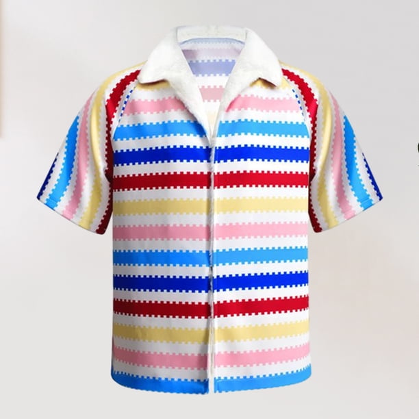 Blusas estampadas con botones y cuello vuelto para hombre camisa de Cosplay con cuello en V traje diario