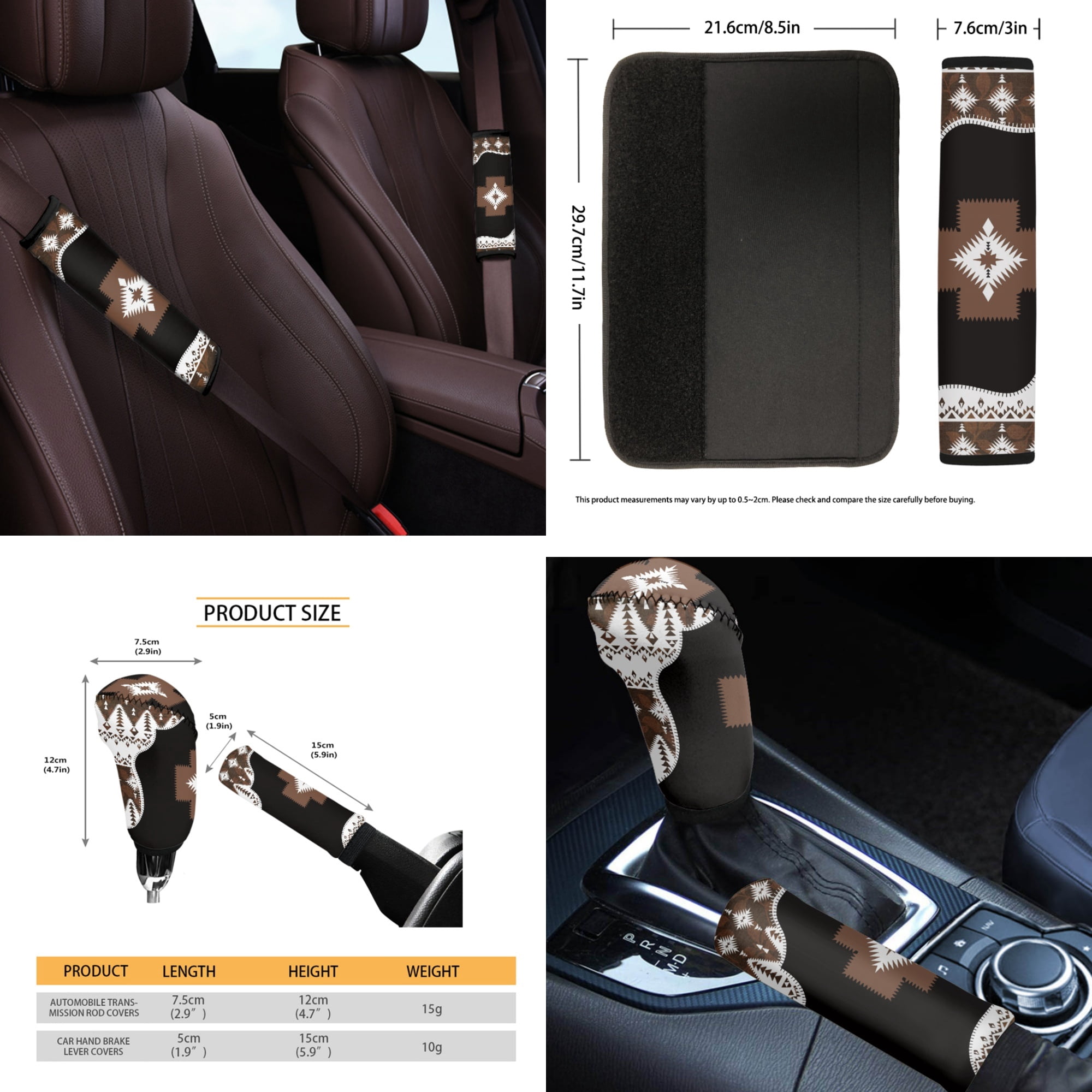 Yuyamidu Aztec Ethnic Gemoetric Car Seat Covers Set 14 Pcs Auto Seat Protector with Steering Wheel Cover Seat Belt Pads Garbage Bag Armrest Cover Handbrake Cover Set Rear View Mirror Cover Coasters