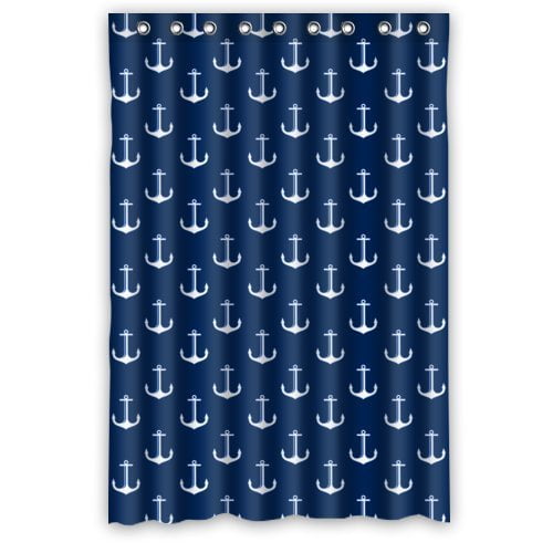 HelloDecor Chevron Marine Nautical Navy Anchor Shower Curtain Polyester