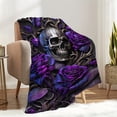 thumbnail image 4 of Throw Blanket Purple Rose And Skull Printed Blanket Warm Cozy Soft Blankets For Couch Bed Sofa Car Office Camping Travelling, Valentine's Day Gift Blanket Suitable For All Seasons For Halloween, 4 of 9