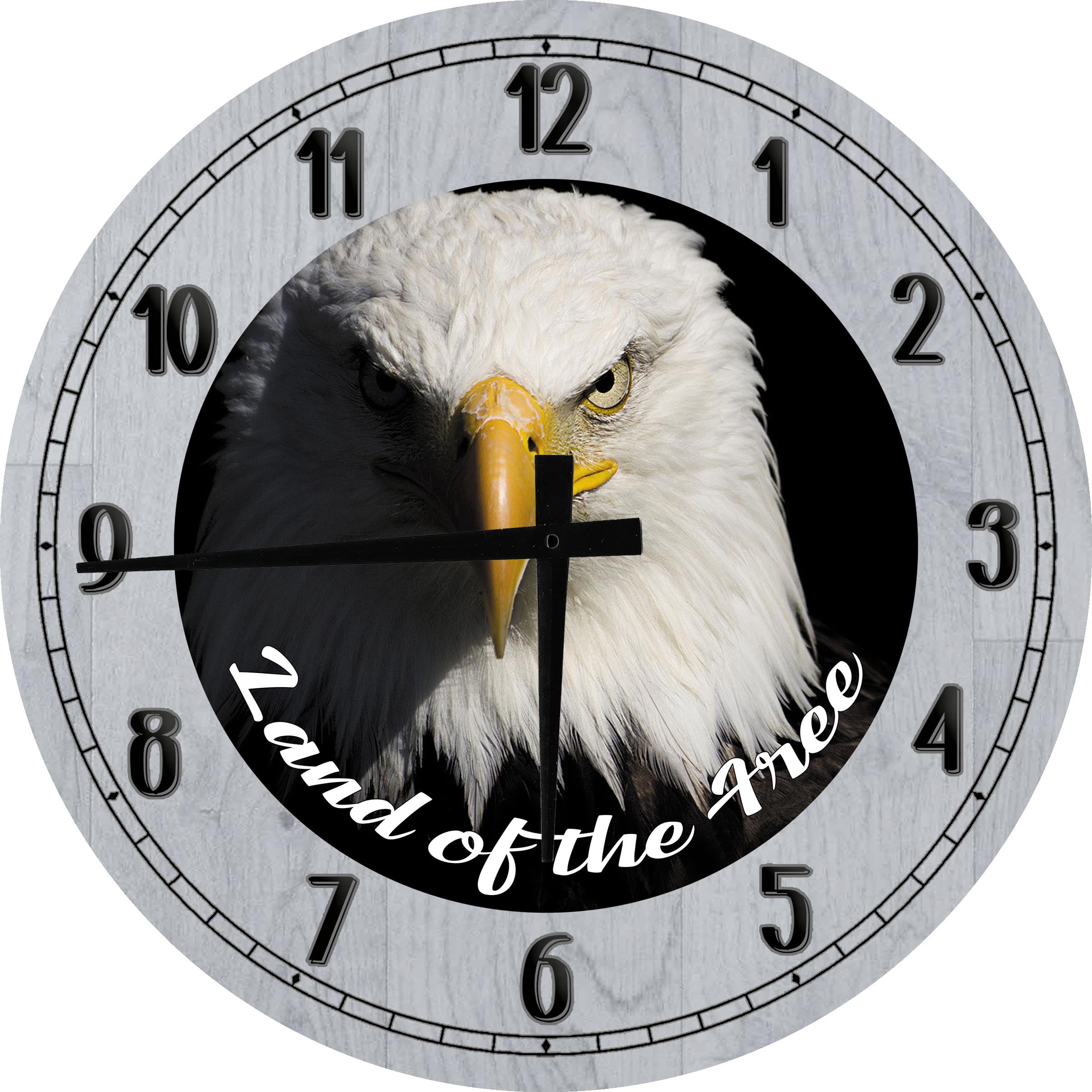 Retro Round Wooden Wall Clock The U.S.A Flag and Eagle Home Office Wall Decor 