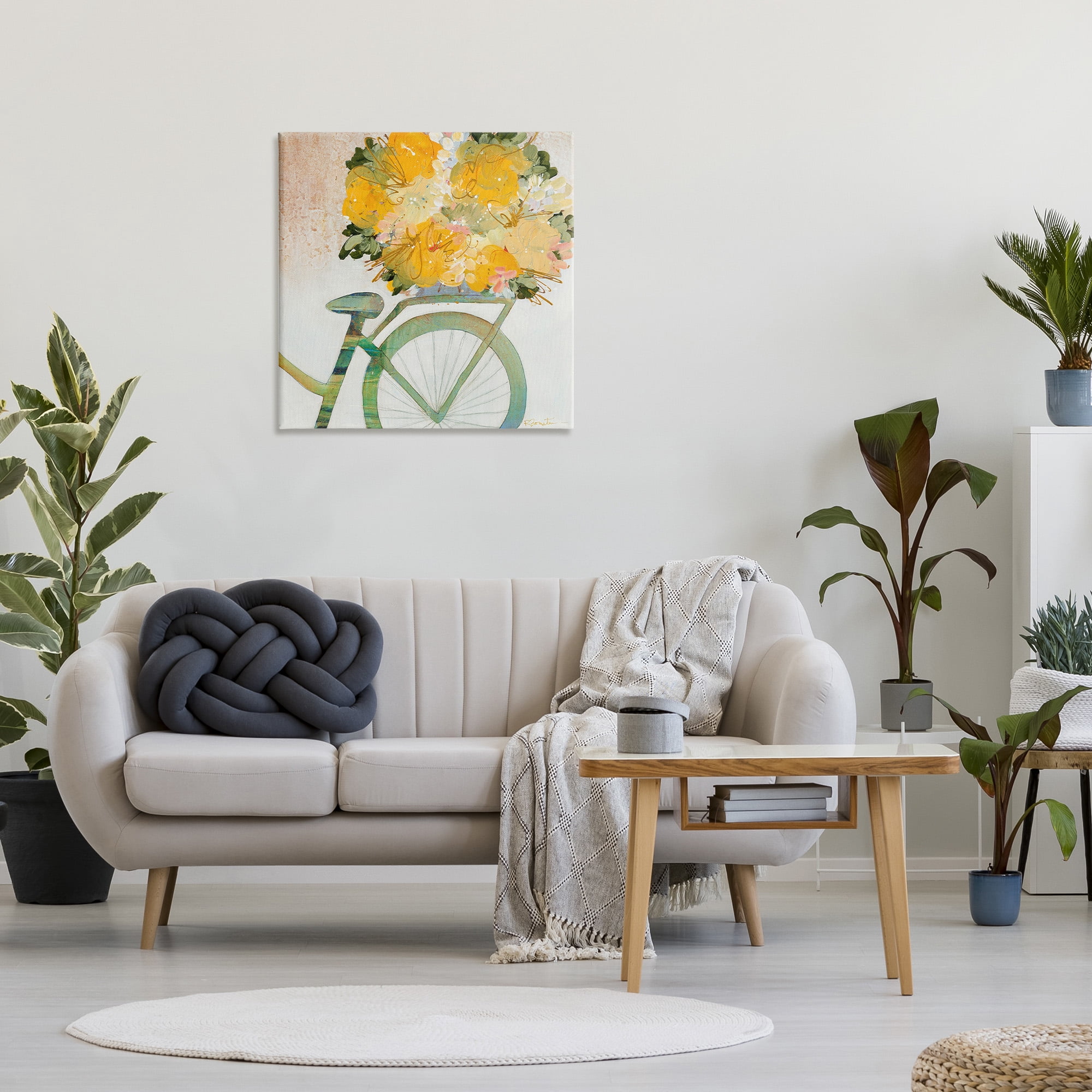 Stupell Industries Bicycle with Abstract Florals Botanical & Floral Painting Gallery Wrapped Canvas Art Print Wall Art, 30 x 30