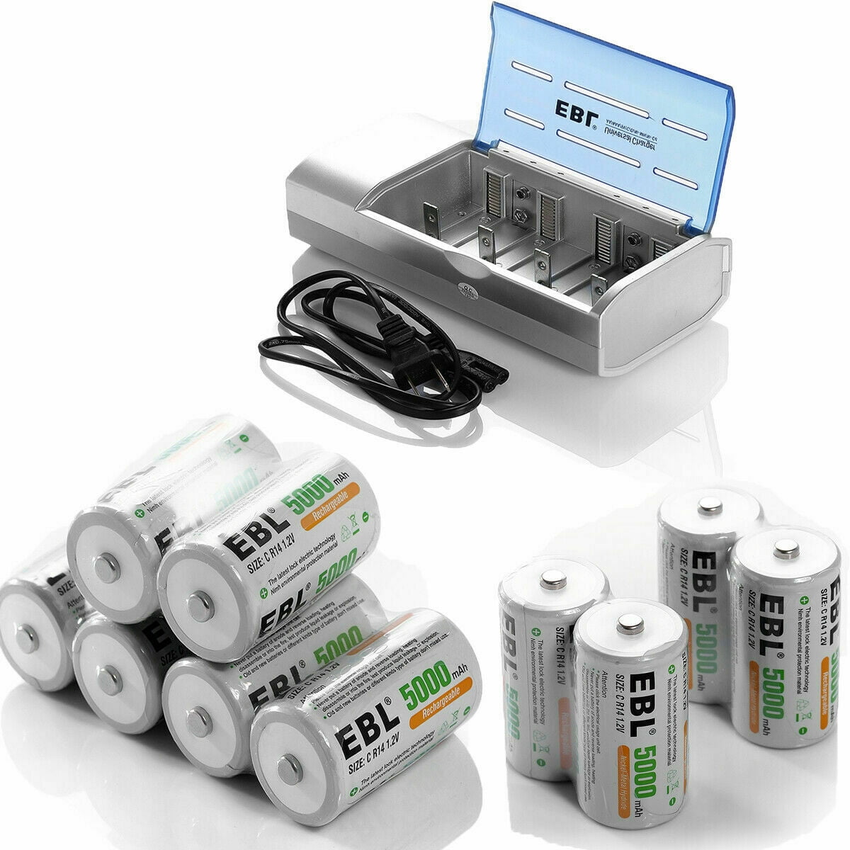EBL Rechargeable C Size Batteries (10 Pack ) 5000mAh C Cell + Battery
