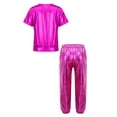 thumbnail image 2 of inlzdz Kids Dance Outfit Girls Boys Shiny Short Sleeve Tops with Trousers Set Modern Jazz Hip Hop Dance Comtumes Tracksuit Hot Pink 10, 2 of 5