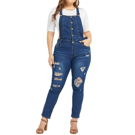 Girls Bib Overall - JDinms Womens Plus Size Denim Ripped Hole Bib Casual Overall Jumpsuit