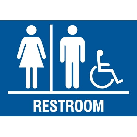Family Restroom Handicap Accessible Horizontal Blue Sign