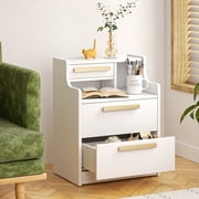 Nathaniel Home, Nightstands with 2 Drawers, Night Stand with Hutch, Bedside Table with Storage, Modern Sofa End Table for Bedroom White