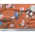 thumbnail image 2 of Soimoi Orange Cotton Duck Fabric Peach Floral & American Robin Bird Print Fabric by Yard 44 Inch Wide, 2 of 3