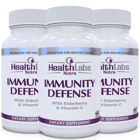 Health Labs Nutra Immunity Defense Supplement with Elderberry, Vitamin C, Echinacea, Zinc & Acidophilus - Once Daily Multi-System Immune Defense - Promotes Overall Health - 60 Capsules - Pack of 3