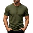 thumbnail image 3 of Liweisiy Men's Textured Henley T-Shirt Short Sleeve Notch Neck Solid Color Tees Casual Athletic Summer Tops Army Green XL, 3 of 10