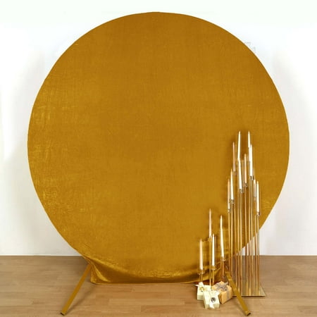 Efavormart 7.5ft Metallic Gold Soft Velvet Round Backdrop Stand Cover Fitted Wedding Arch Cover - 2-Sided