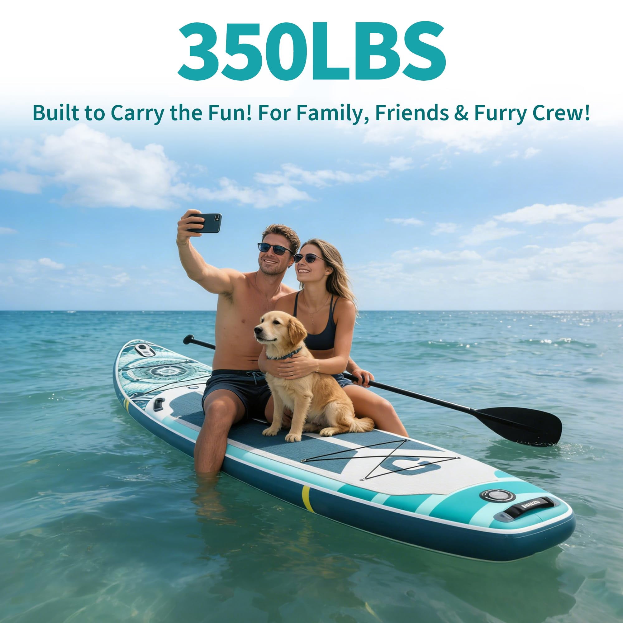 11' Stable Inflatable Stand Up Paddle Board with Premium SUP Accessories, Non-Slip EVA Deck Pad, Built-in Camera Mount, for Adults, Youth Water Sports & Fishing