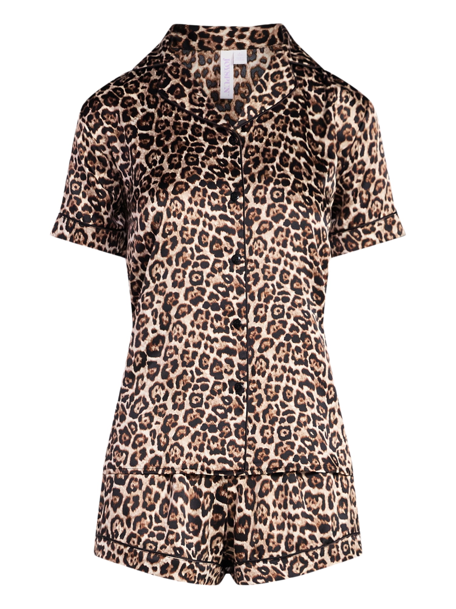 Joyspun Women’s Stretch Satin Short Sleeve Top and Shorts Pajama Set, Sizes XS-3X