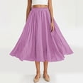 thumbnail image 2 of Linen Maxi Skirts For Women Elastic High Waist Solid Color Summer Pleated Flowy Vintage Casual Loose Skirt (Free Size, Pink), 2 of 9