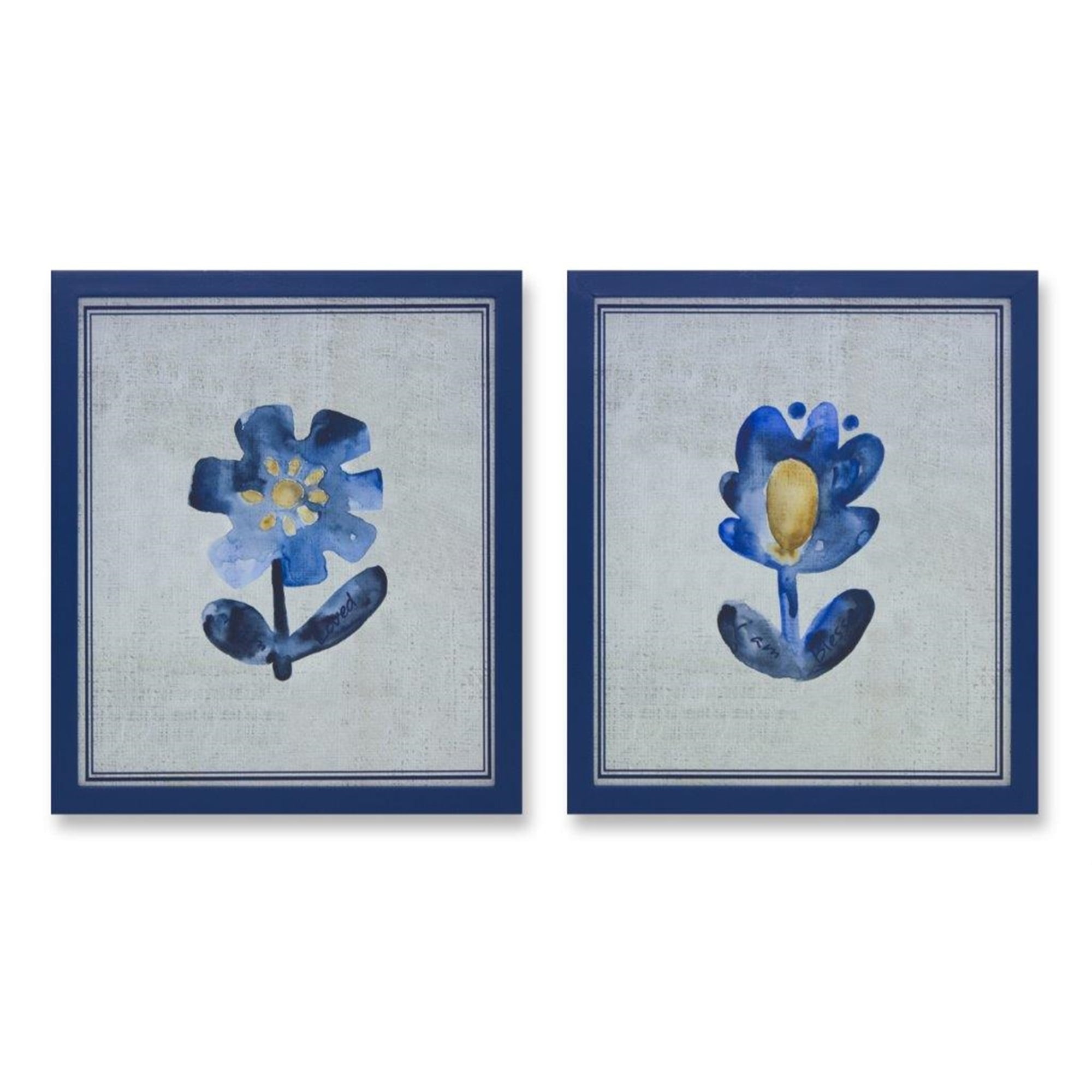 Floral Blessed and Loved Print (Set of 2) 12"L x 14"H MDF/Paper