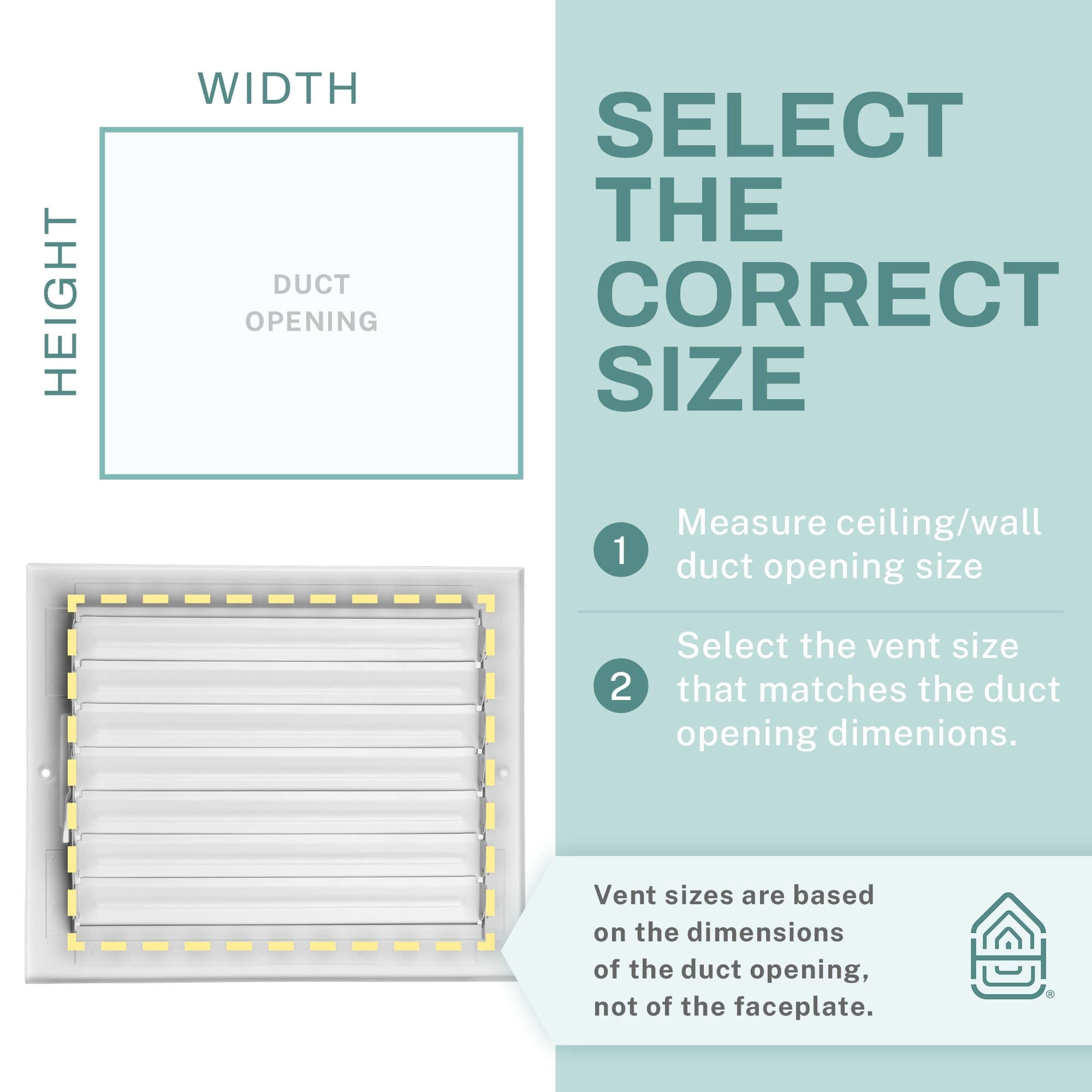 Ceiling Register - Air Vent Covers for Home Ceiling or Wall - 10X10 Inch (Duct Opening) 4-Way White Grille Register Cover with Adjustable Damper for HVAC Heat and Cold Air Conditioner