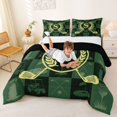 thumbnail image 3 of Catabedysis Golf Cart Letter A Queen Comforter Set For Boys,Green Geometric Plaid Pattern Comforter Sets Queen,Black Reversible,3 Pieces,1 Comforter and 2 Pillowcases, 3 of 7