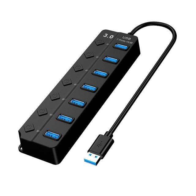 7-Port USB 3.0 Hub - Multi Port Splitter with Independent On/Off Switches, LED Indicators - for Laptop, PC, HDD, Flash Drive, 10Gbps Speed