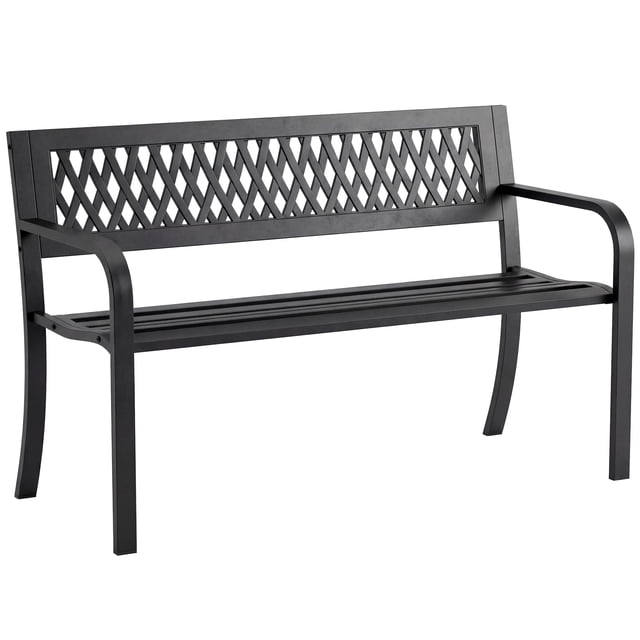 Outsunny Garden Bench Outdoor, Patio Bench with Armrests and Slatted Seat
