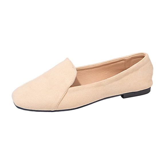 Women's Fashion Square Toe Suede Ballet Flat Shoes Block Low Heel Non Slip Lightweight Low Top Dress Shoes
