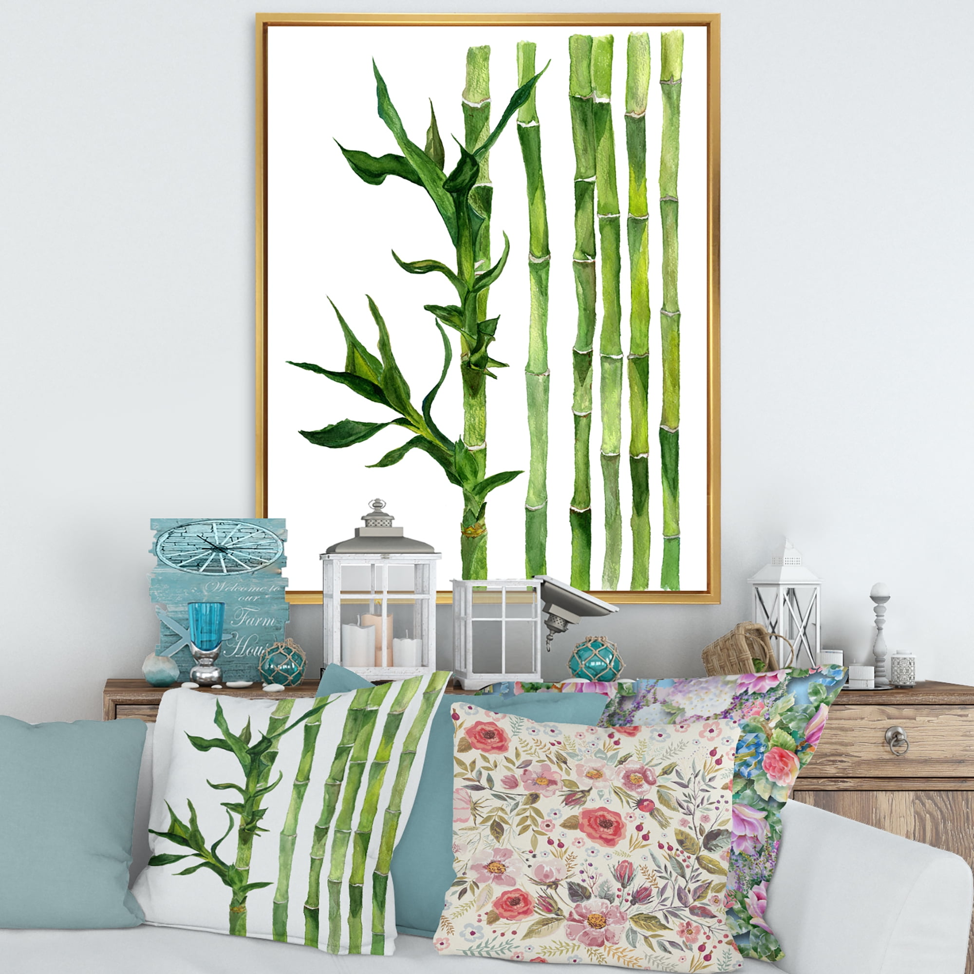 Designart 'The Forest of Bamboo Branches III' Tropical Framed Canvas Wall Art Print