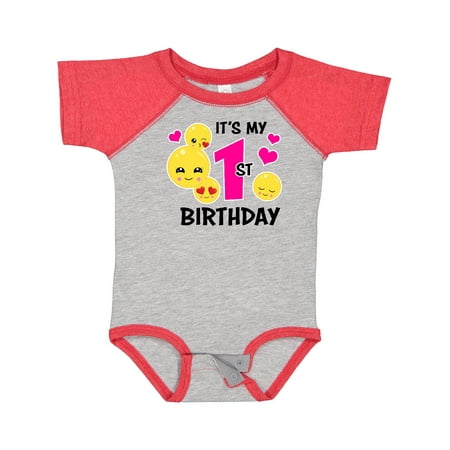 

Inktastic Its My 1st Birthday with Smiling Emoticons Gift Baby Girl Bodysuit