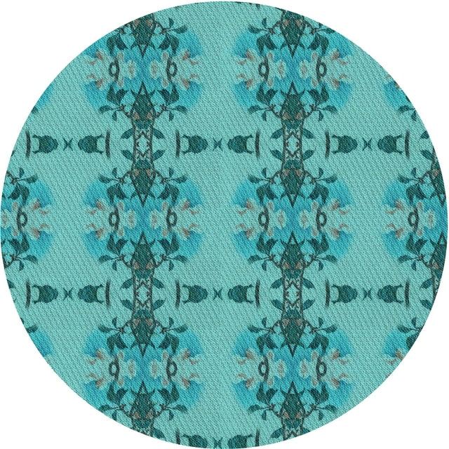 Ahgly Company Tapis Rond Lavable en Machine Intérieur Transitionnel Vert Cyan Foncé, 4 Pieds Rond