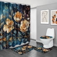 thumbnail image 3 of Juego de 4 cortinas de ducha para baño, juego de cortinas de ducha de poliéster con alfombras de baño, juego de baño con patrón de flores doradas pintadas con cortina de ducha y juego de alfombras, 3 of 8