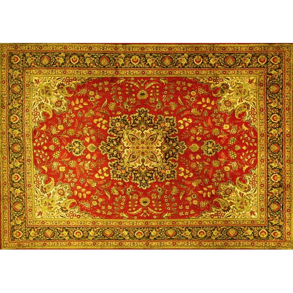Ahgly Company Indoor Rectangle Medallion Yellow Traditional Area Rugs, 5' x 7'