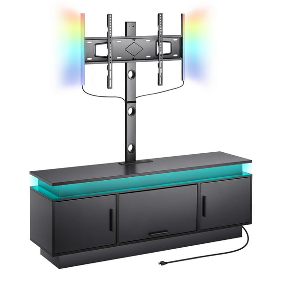 KFFKFF 52" Television Stand for 32-75", TV Console with Mount, Electrical Outlet and LED Illumination, Adjustable Height TV Mount, 34 Degree Swivel