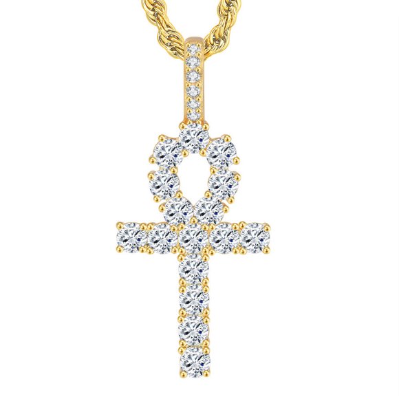 MasteelfCA Ankh Cross Necklace Zircon Cross Pendant Necklace Neck Jewelry for Men Women
