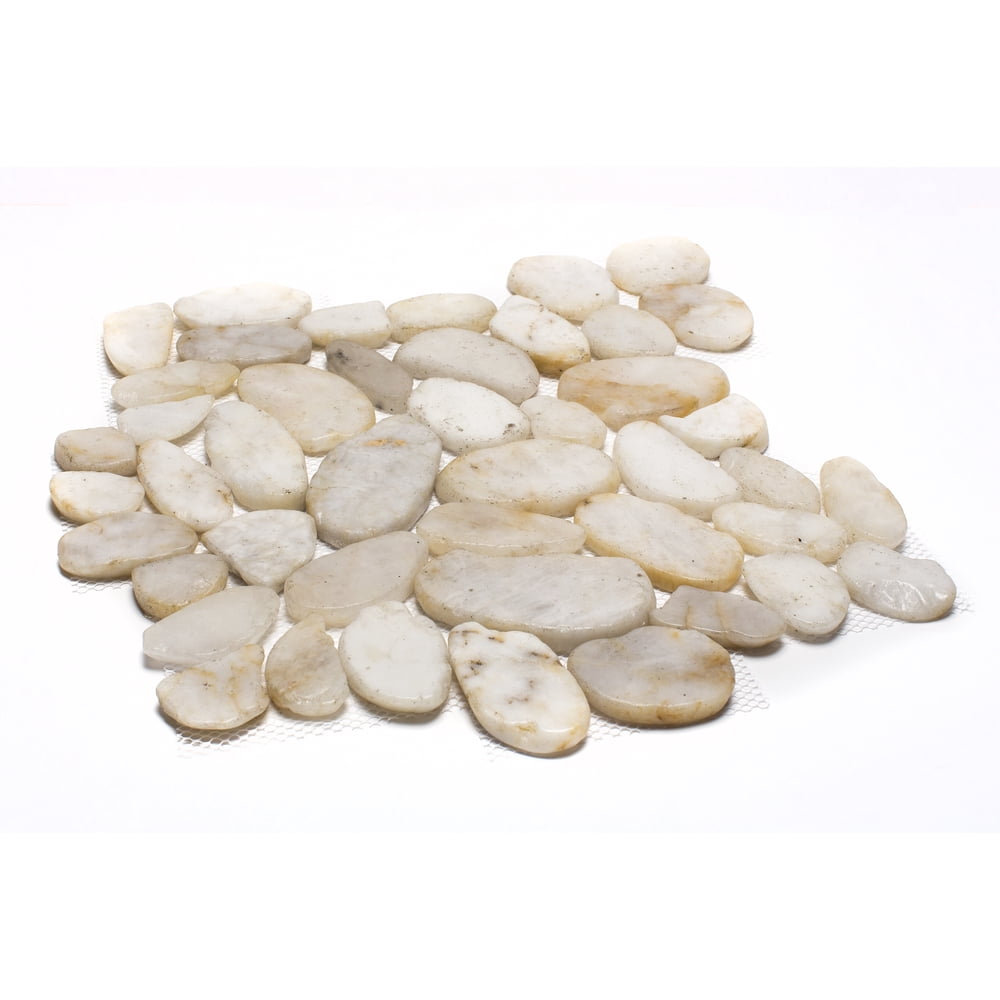 Rainforest White Sliced HighPolish Pebble Stone Floor and