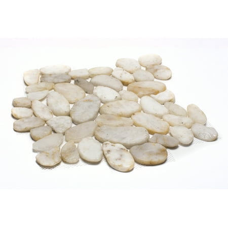 White Pebble Tile - Rainforest White Sliced High-Polish Pebble Stone Floor and Wall Tile 12 in. x 12 in. (5.0 sq. ft. / case)