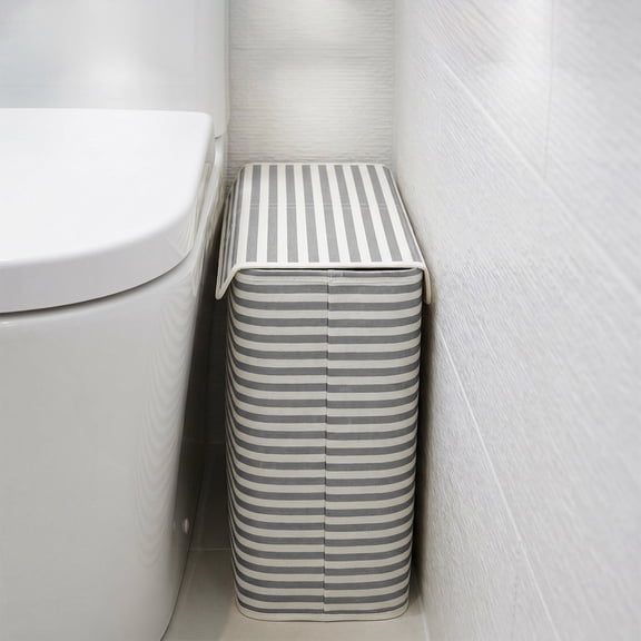 Striped Slim Bathroom Storage Box with Lid, Narrow Waterproof Fabric Organizer Bin for Toilet Gap Toiletries Laundry