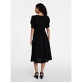 thumbnail image 3 of Time and Tru Women's Cotton Tiered Midi Dress with Elbow Length Sleeves, Sizes XS-XXXL, 3 of 5
