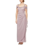 Alex Evenings Women's Cold Shoulder Draped Metallic Gown Pink Size 8Petite