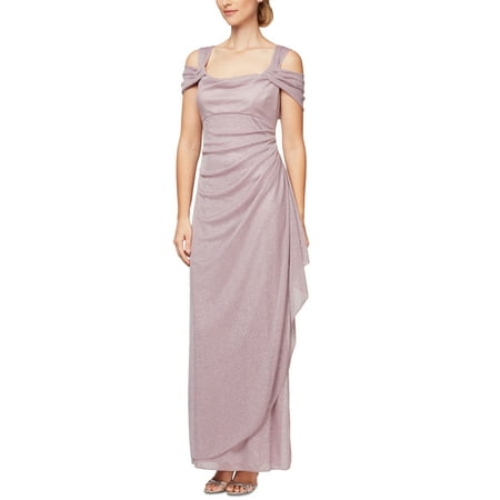 Alex Evenings Women's Cold Shoulder Draped Metallic Gown Pink Size 8Petite