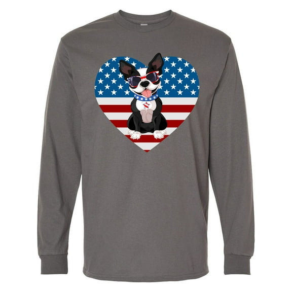 Inktastic Boston Terrier Dog Us Flag July 4th Long Sleeve T-Shirt