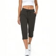thumbnail image 4 of 3/4 Length Pants for Women Cotton Cropped Pants Plain Capri Pants Summer Comfy Loose Workout Lounge Pants Three Quarter Length Elasticated Waist Jogging Bottoms with Pockets, 4 of 7