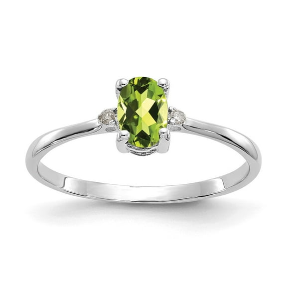 10K White Gold Ring Band with Stones (08) August Peridot Oval Green Diamond Round