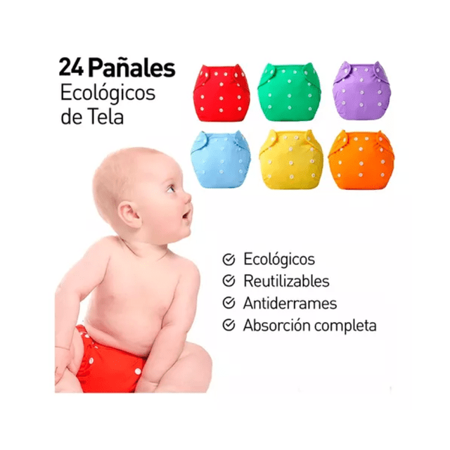 Paquete de 24 Pañales Ecológicos Hanylish de Tela para Bebés de 0 a 3 Años de Edad