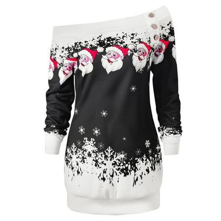 HSMQHJWE Off Shoulder Tops For Women Long Sleeve Shirts Women Christmas Sweatershirts Long Sleeve Off The Shoulder Bag Santa Snowflake Print Midi Pullover Dress Ling Sleeve Shirt Women