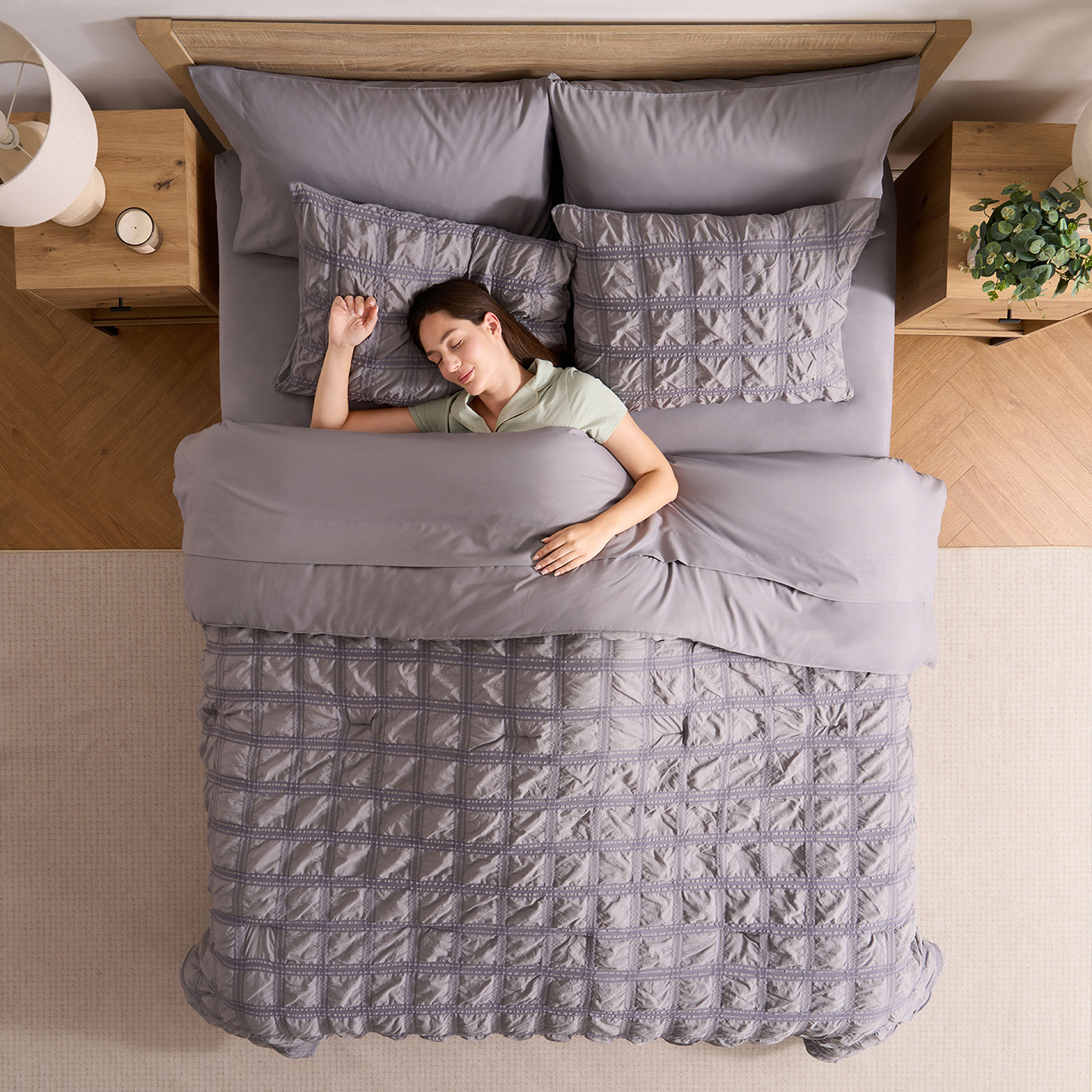 Virtu King Comforter Set, Seersucker King Size Comforter Set, 7-Pc All Season Bedding Comforter Set, Gray