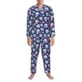 thumbnail image 3 of Lsque flower Skull in starry sky Pattern Long Sleeve Pajama Set for Men - Soft 2-Piece Sleepwear and Loungewear Set with Pockets, Comfy Nightwear-X-Large, 3 of 7