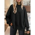 thumbnail image 2 of Women'S Oversized Batwing Sweaters 2025 Fall Outfits Trendy Crewneck Knit Side Slit Fashion Pullover Tops Black L, 2 of 6